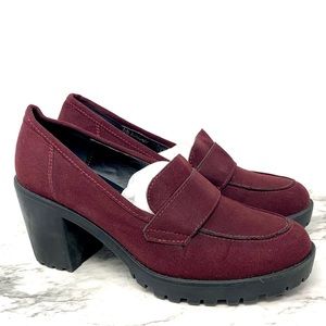 Baldi London Erita Burgundy Platform Chucky Lug Sole Penny Loafers 7.5 Academia